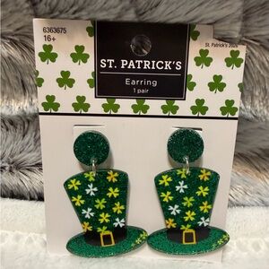 St. Patrick's Day Green Hat Earrings with clovers